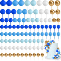 75 Pieces Cake Balls Topper Decorations Foam Cupcake Topper Mini - Blue Gold White Series