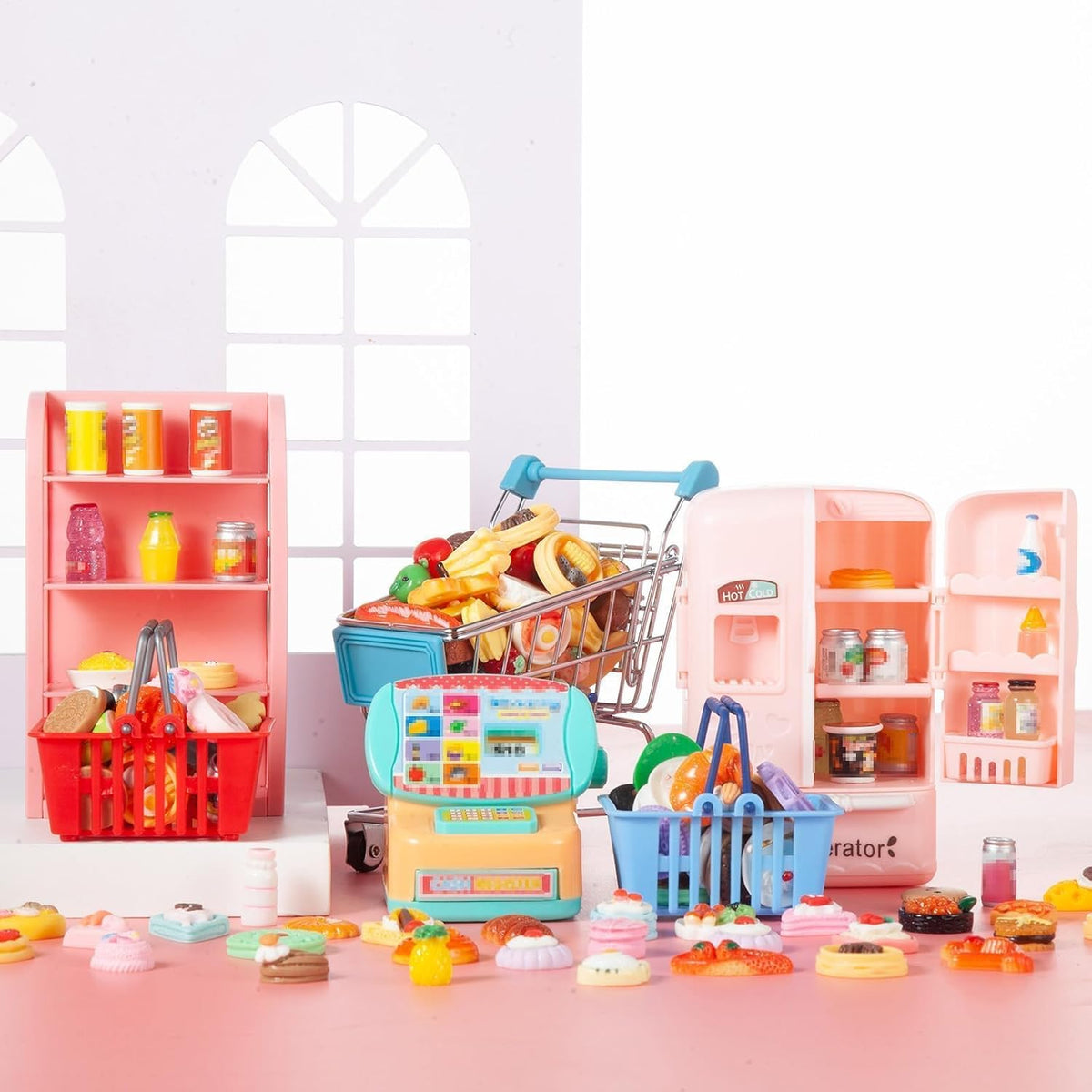 164Pcs Mini Shopping Cart Basket Miniature Food Drink Toy Supermarket - image 2