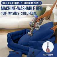 Luxury Dog Bed Chesterfield – Handcrafted Velvet Throne for Dogs | Joint Support, Calming & Temp-Regulating Comfort | Durable 5+ Years, Anti-Claw, Washable 100+ Times – L, Blue