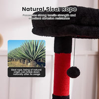 Gardner Pet 65in Heavy Duty Cat Tree Tower for Large Cats, Multi-Level Cat Furniture with Replaceable Sisal Scratching Post, Hammock | Extra-Large Platform & Condo (Black Red, Basic φ:2.84")