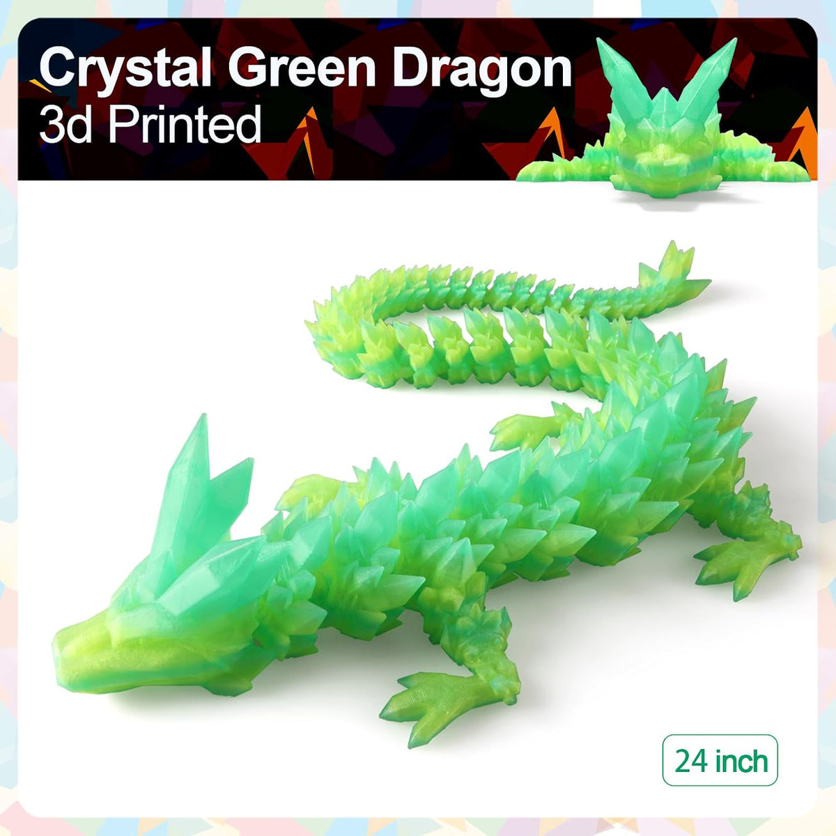 3D Printed Dragon 24 Inch - Gradient Bamboo Green / 24in - image 2