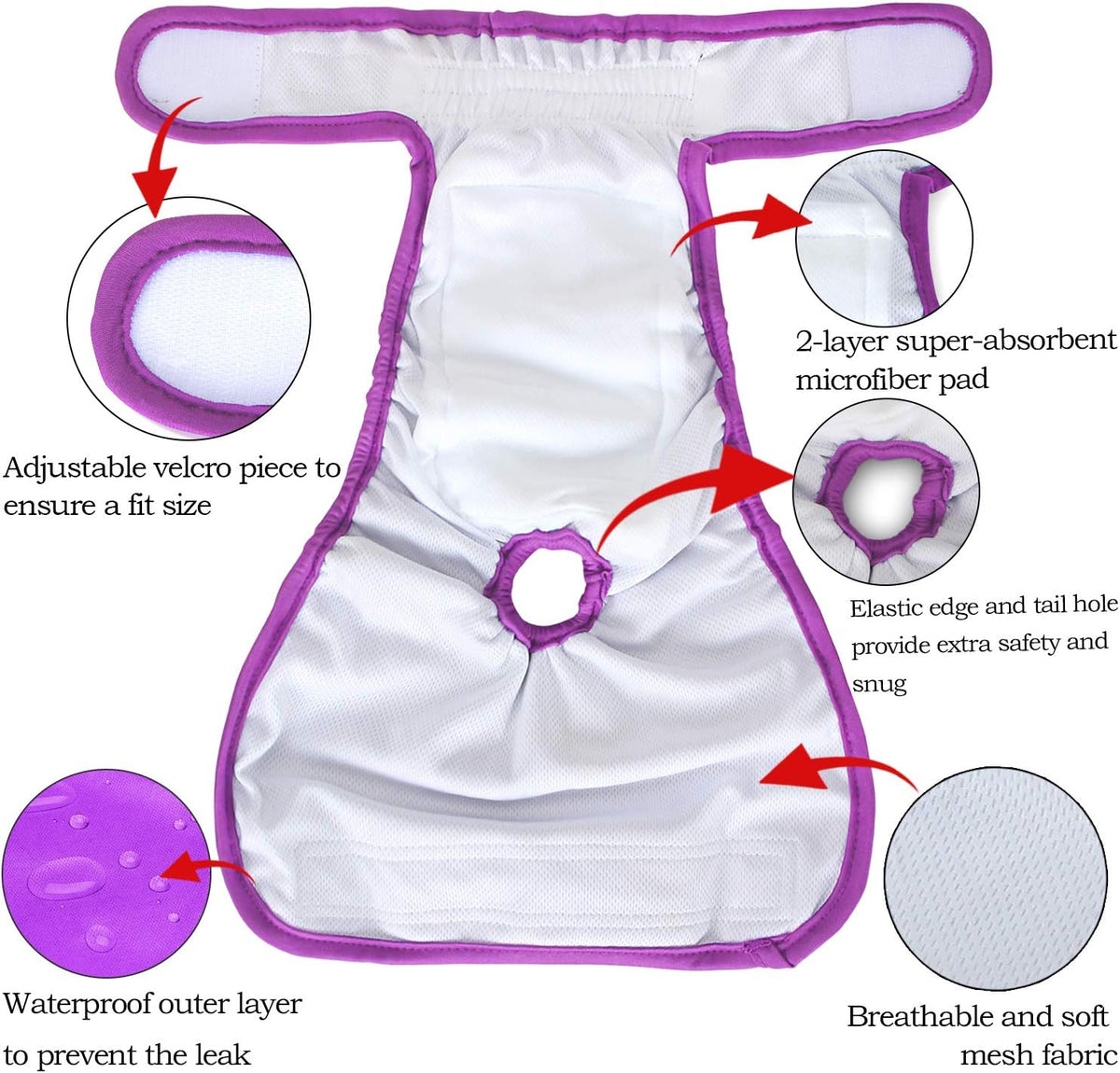 Teamoy Female Dog Diapers, Washable Doggie Period Diaper - M (Pack of 4) / Black+ Purple+ Green+ Rose Red (4pcs) - image 4