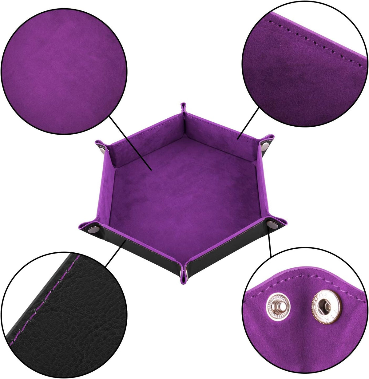 SIQUK 4 Pieces Dice Tray Set Foldable Dice Trays Hexagon Dice Rolling - Violet, Coffee, Green and Red - image 3