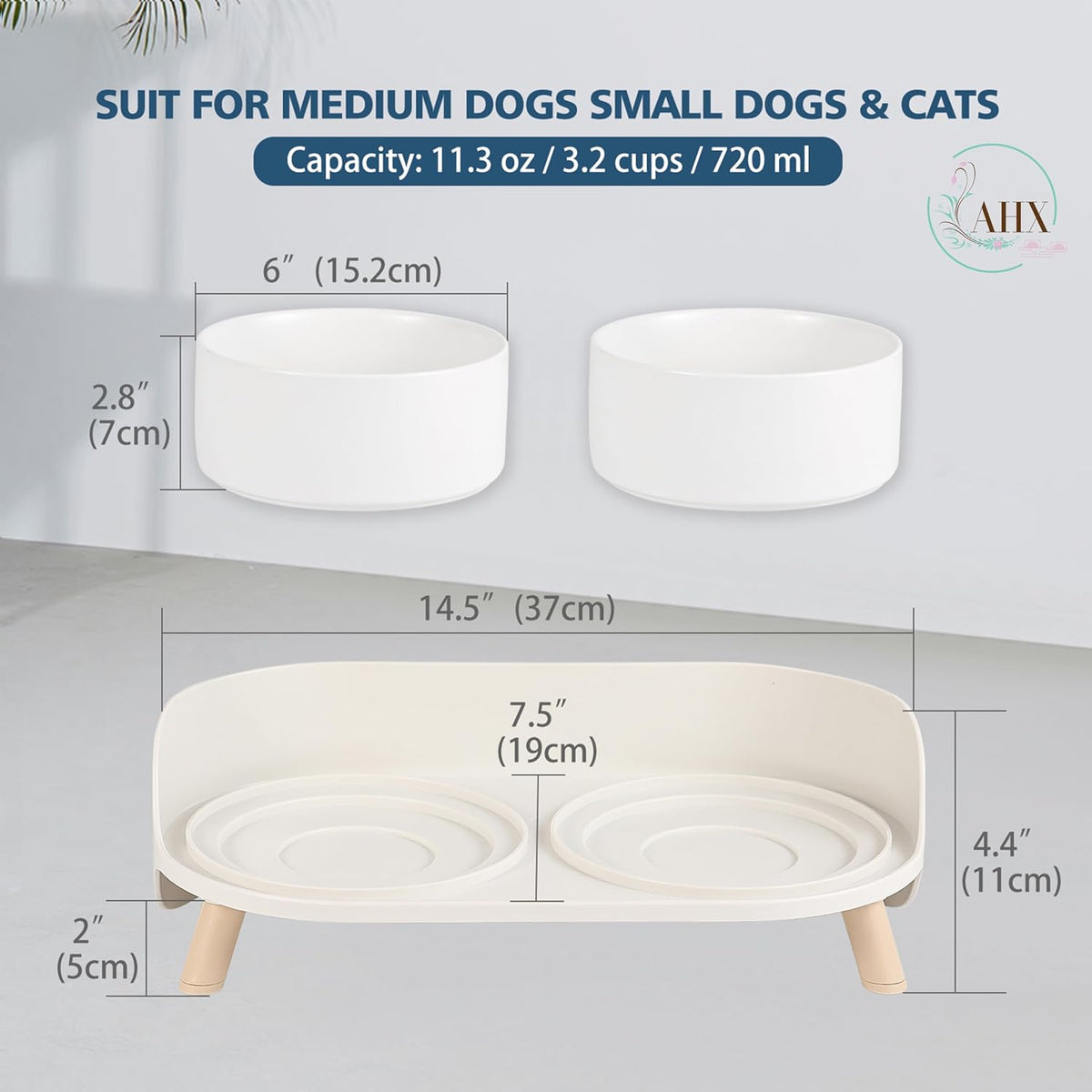 Elevated Ceramic Dog Bowl Set - White / Medium - image 2