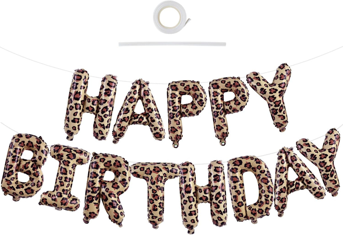 TONIFUL 16 Inch Black Happy Birthday Balloons Banner Decorations - Leopard Print