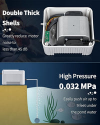 Pawfly Pond Air Pump Outdoor Oxygen Pump for Fish Koi Ponds 3000 to 10000 Gallons Adjustable Pond Garden Aerator Pump Kit with Airline Tubing Control Lever Valves Air Stones and Check Valves
