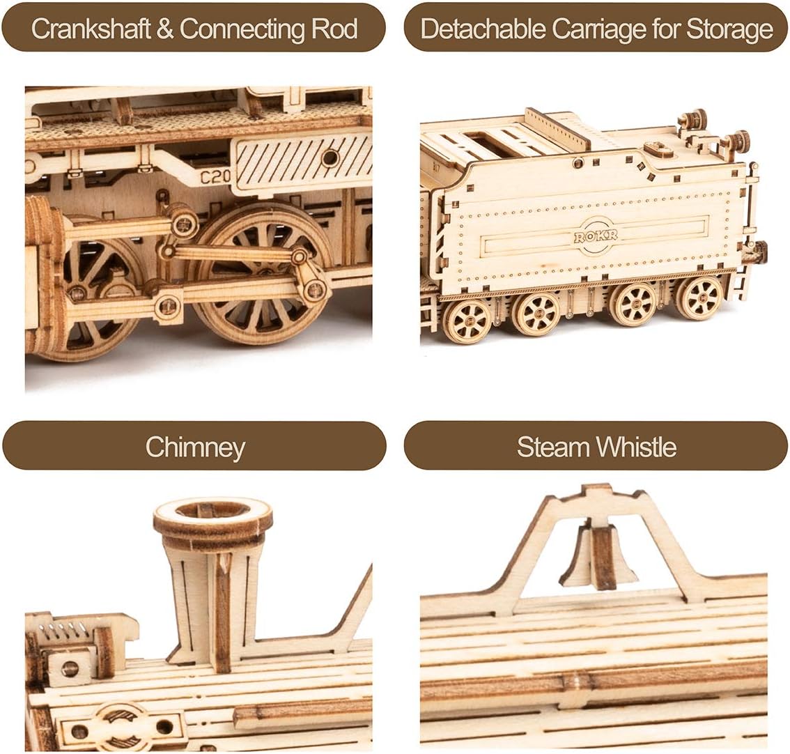 ROKR MC501 3D wooden puzzle mechanical steam express train model kit in 1:80 scale - view 3