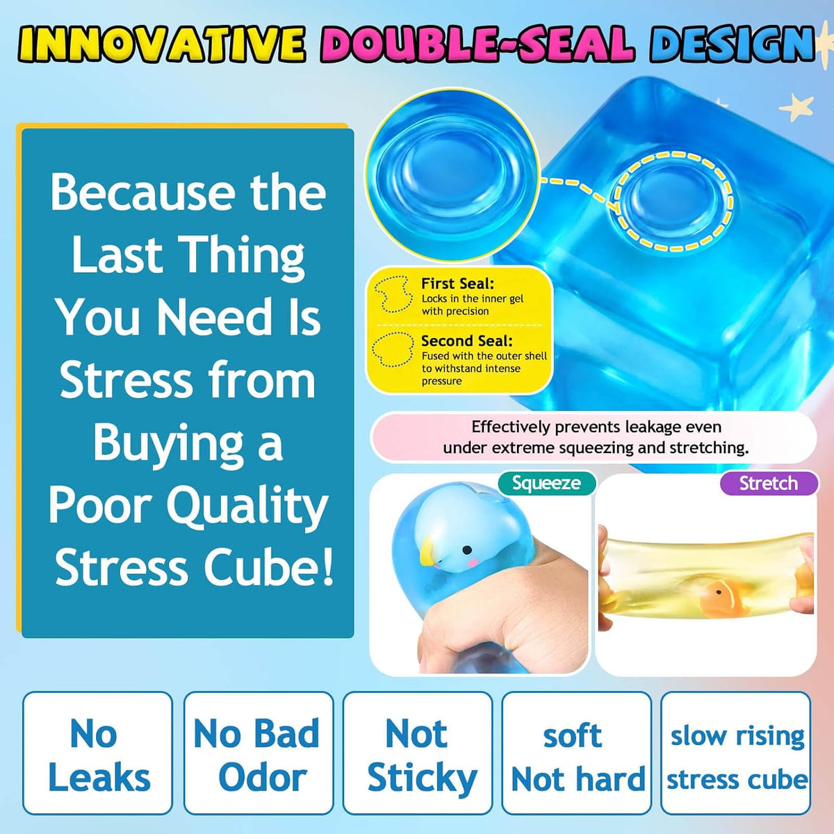 Squishy Fidget Toys Stress Cube - Stresscube-3set - image 4