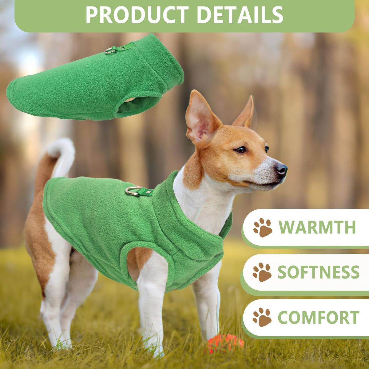 2 Pieces Fleece Dog Sweater Vest Winter Warm Dog Clothes for Small - blue,green / Medium(7-10lbs) - image 3
