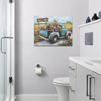 Farmhouse Truck Wall Art Rustic Country Wildflowers Wall Decor Road Flowers Landscape Pictures Canvas Print Painting Artwork for Bathroom Living Room Bedroom 12"x16"