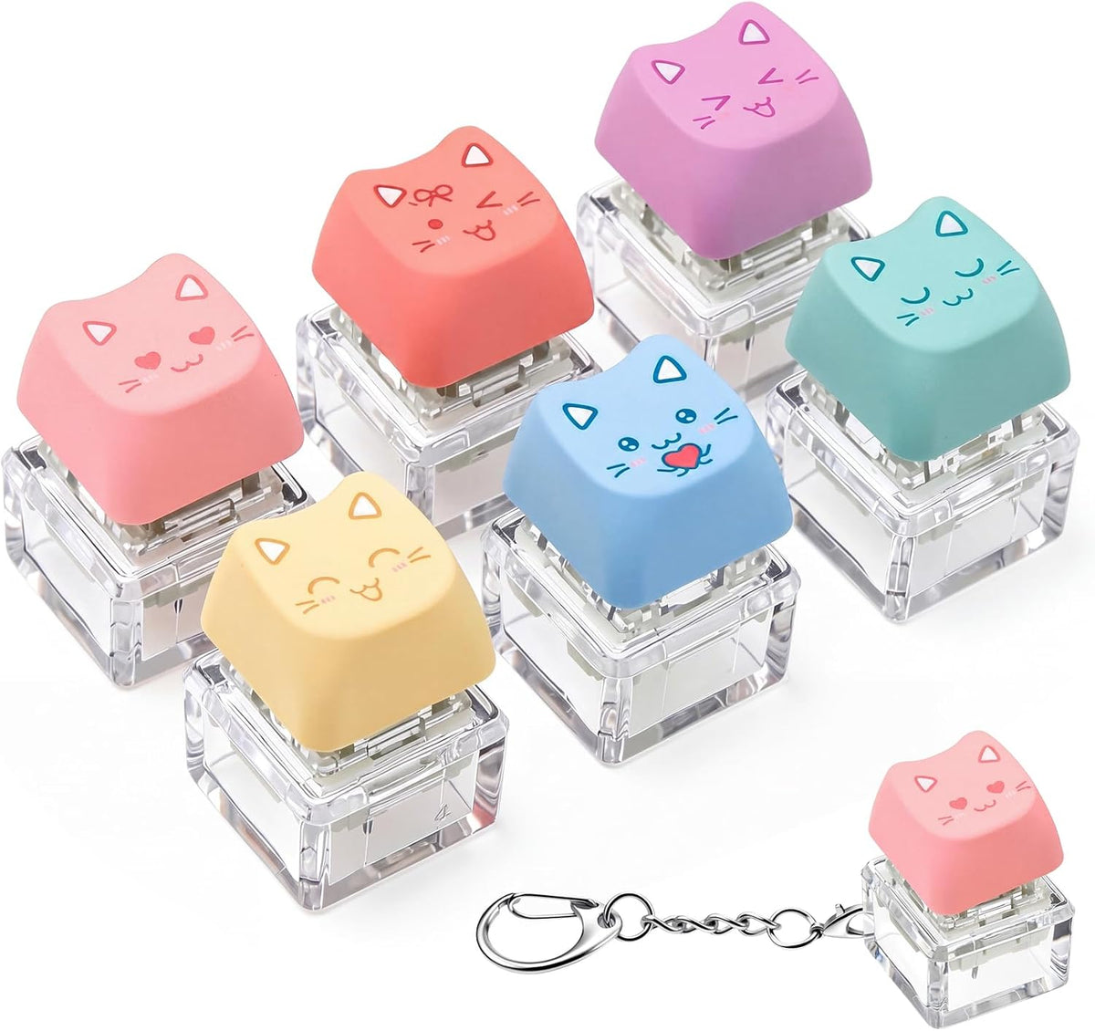 6 Pcs Keyboard Fidget Toy Keyboard Fidget Keychain - Pastel / Cat / 6