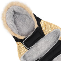 HDE Dog Puffer Jacket Fleece Lined Winter Coat & Harness Hole NVY - Medium / 90s Black and Gold Metallic - image 4