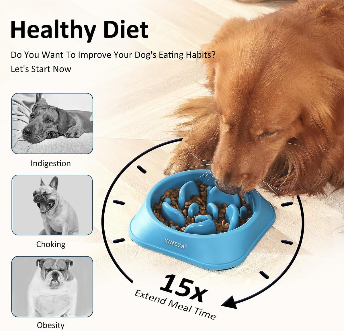 YINEYA Slow Feeder Dog Bowl for Medium Dogs - Medium / A - DarkBlue & RoseRed - image 3