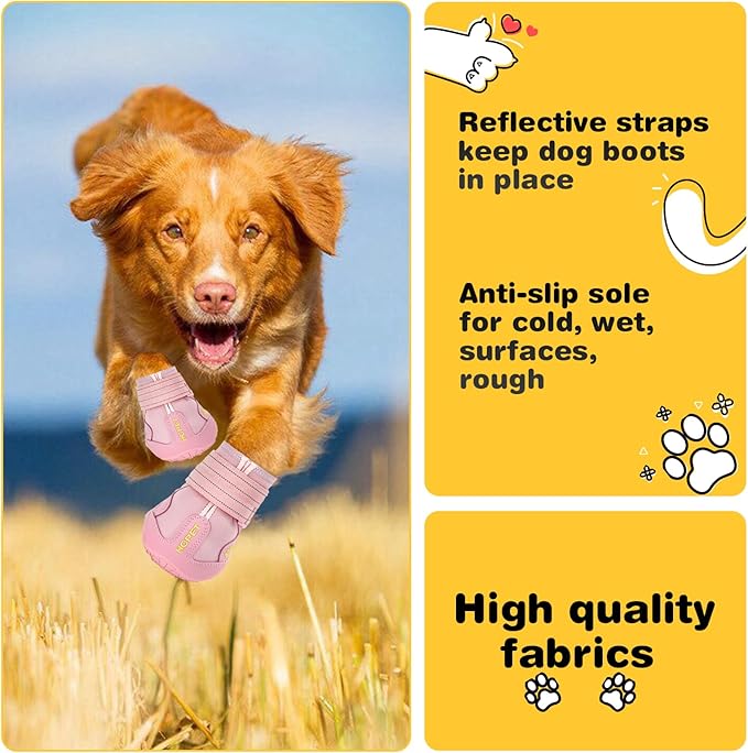 Hcpet Dog Shoes, Dog Boots for Small Dogs, Breathable Medium Dog Booties Paw Protector for Summer Hot Pavement, Winter Snowy Day, Outdoor Walking, Indoor Hardfloors Anti Slip Sole Pink Size 1
