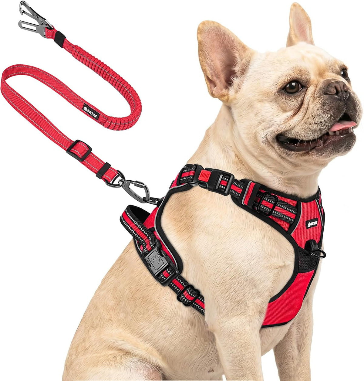 Joytale No Pull Dog Harness & Seat Belt, Easy On 3-Buckle, L - Red / Small