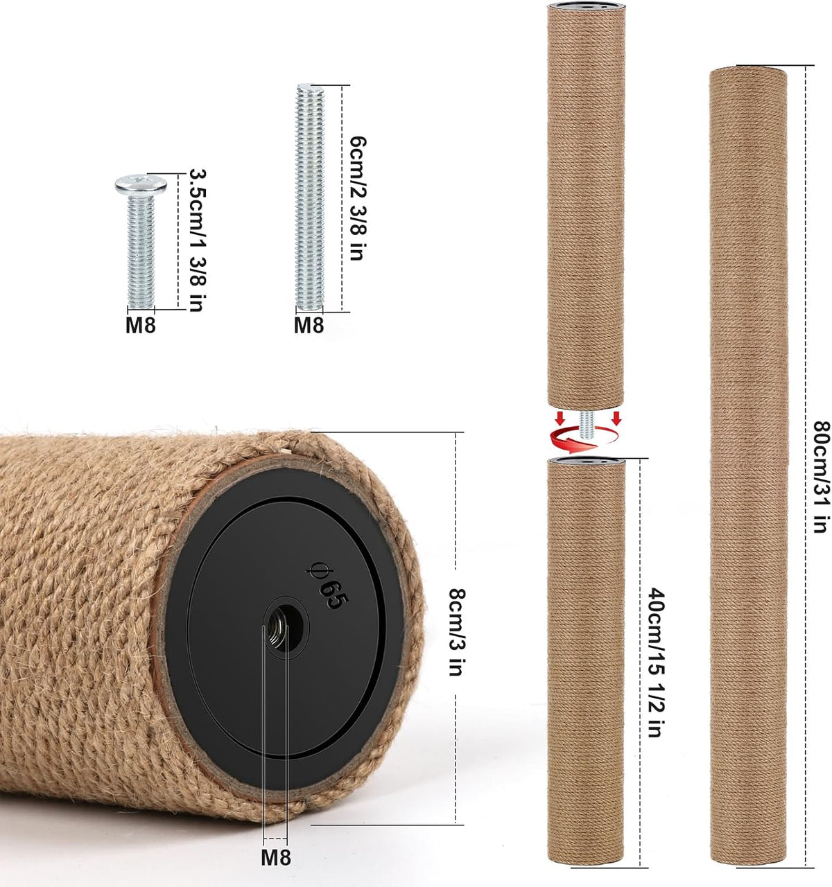 4 PCS M8 Cat Scratching Post Replacement - 40cm / M8+Grey - image 2