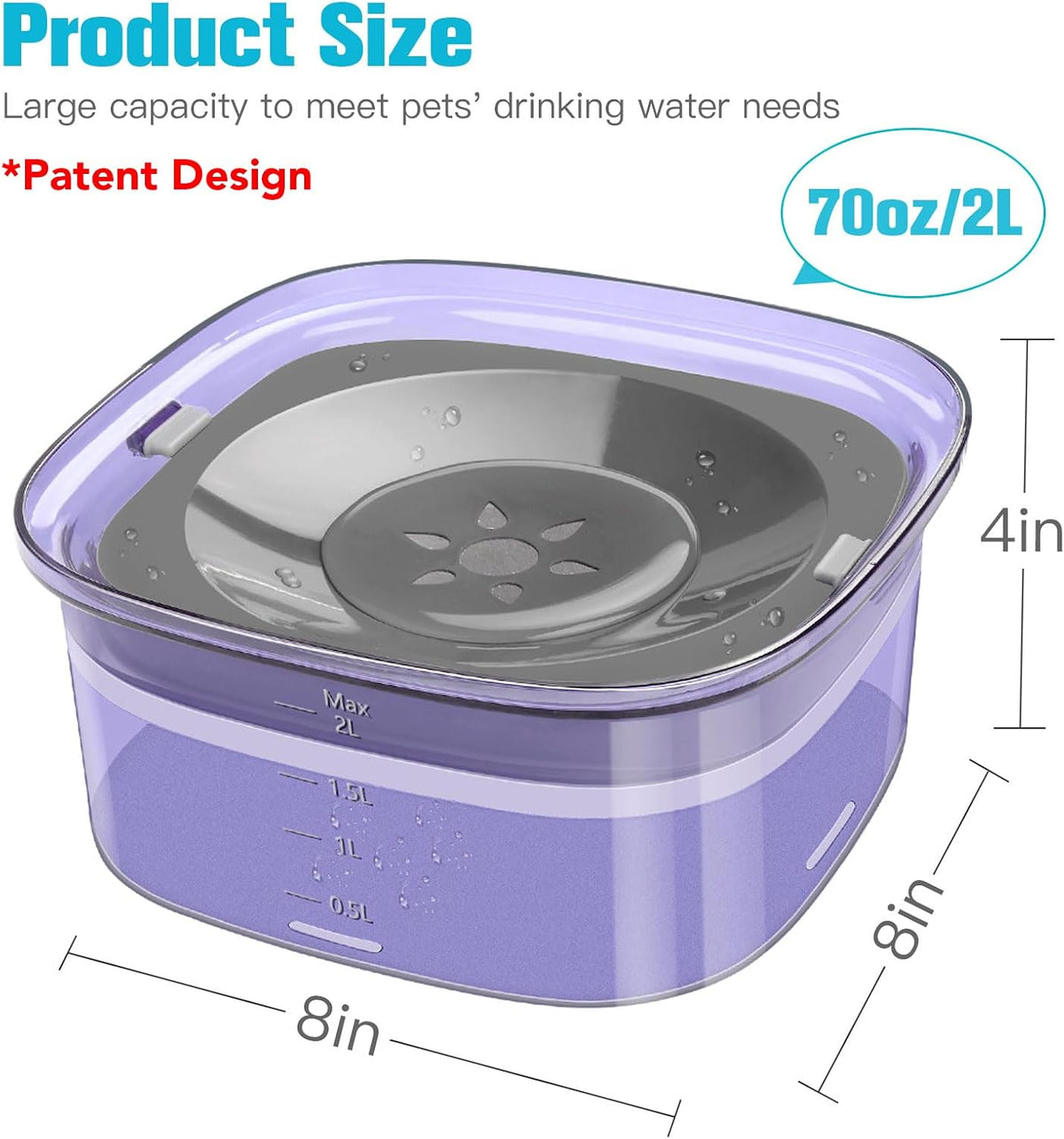 UPSKY 4L Dog Water Bowl No Spill Large Capacity Slow Drinking Water - 2 L / Purple - image 2
