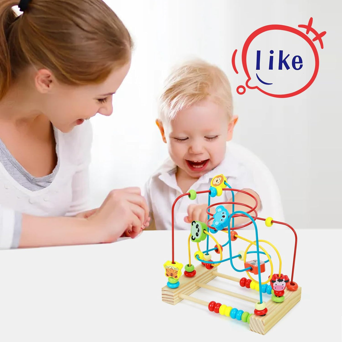 QZMTOY Bead Maze Toy for Toddlers Wooden Bead Toys Colorful Roller - image 4