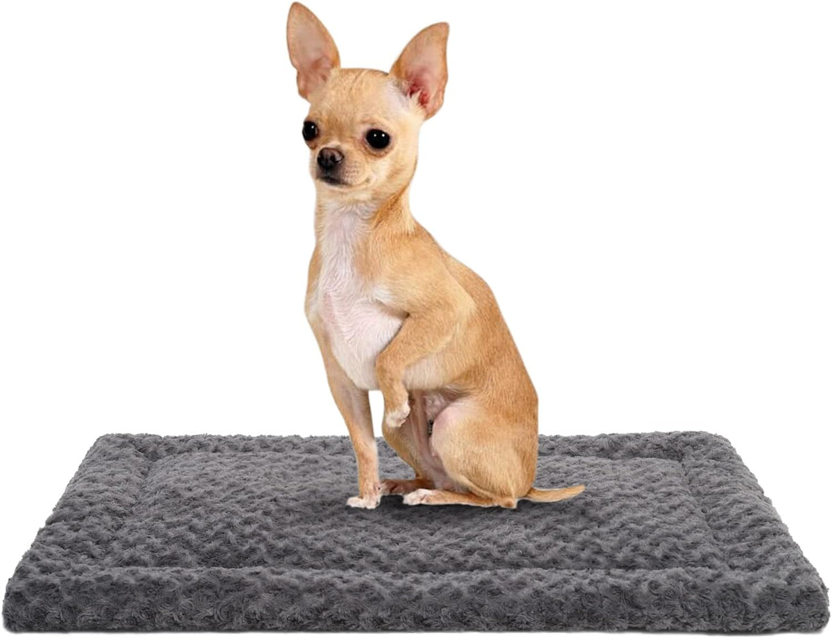Exsnugy Washable Dog Bed Mat Medium Size Fluffy Pet Crate Pad 36x23 – Essentials for Dogs - Grey / 24.00" x 18.00" x 1.50"