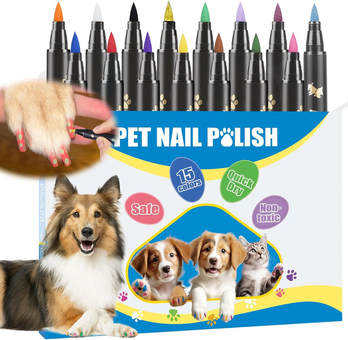 9 Colors Dog Nail Polish Pens Quick Dry, Dog Safe Nail Polish - 15 Pcs