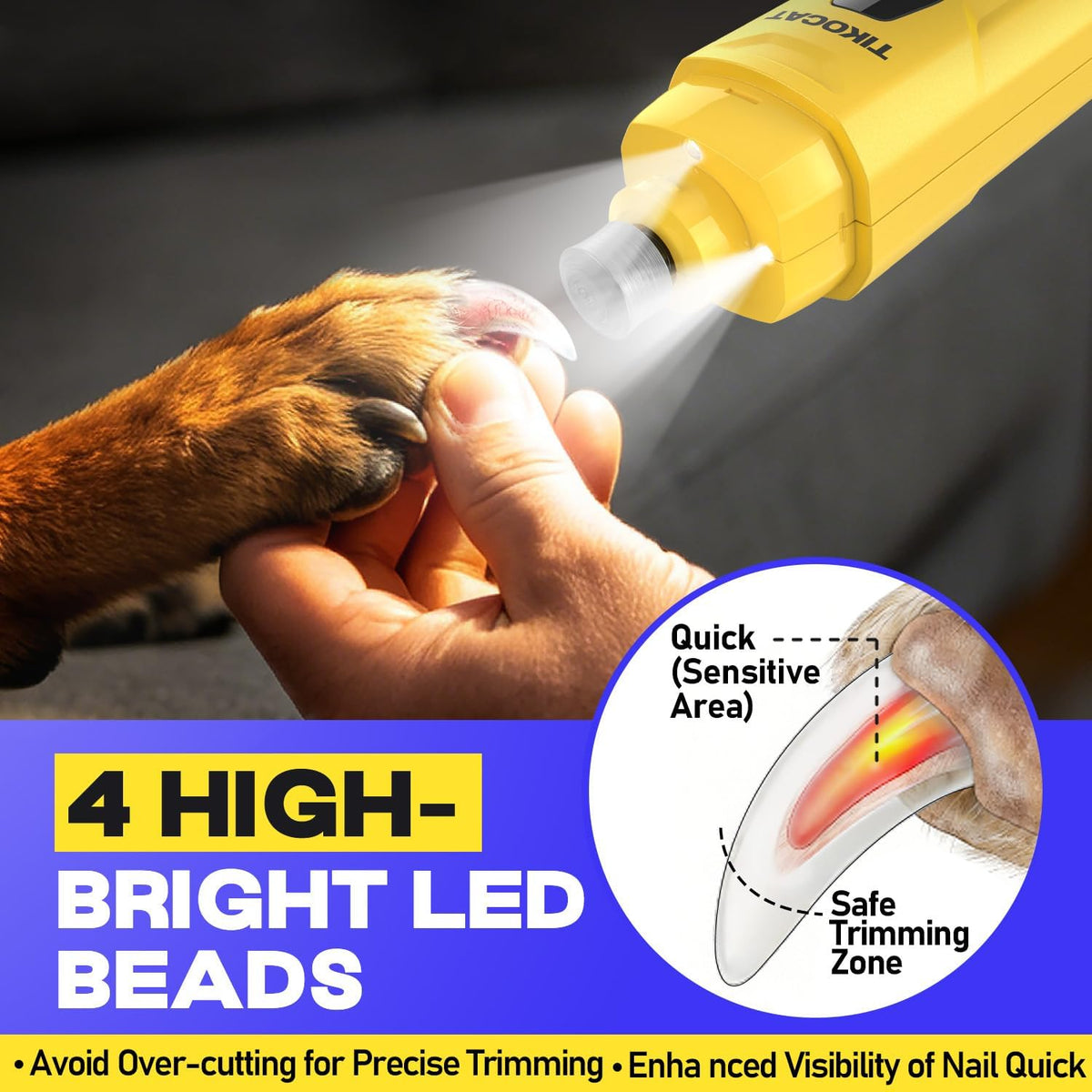 Whisper-Quiet Dog Nail Grinder 50%More Power for Sensitive Dogs - Yellow - image 4