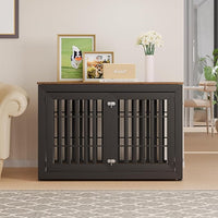 48" Heavy Duty Dog Crate Furniture for Small,Medium and Large Dogs,Rustic Wooden Dog Cage Kennel Indoor Furniture with Waterproof Top,Decorative Pet House Side End Table (Black & Wood)