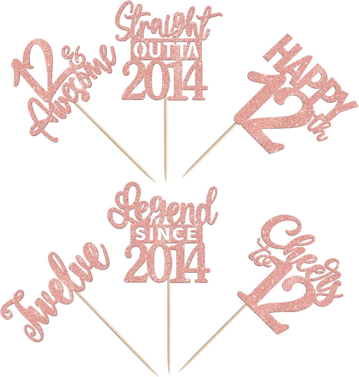 24PCS Black Happy 50th Birthday Cupcake Toppers Fifty Straight Outta - Rose Gold / 12th - image 3