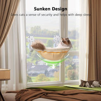 Cat Window Perch Cordless, Foldable & Stable Cat Beds - Faux Rabbit Fur / Cream - image 2