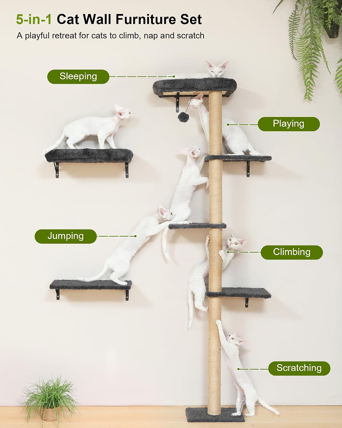 FUKUMARU Cat Wall Shelves Set - Grey - image 2