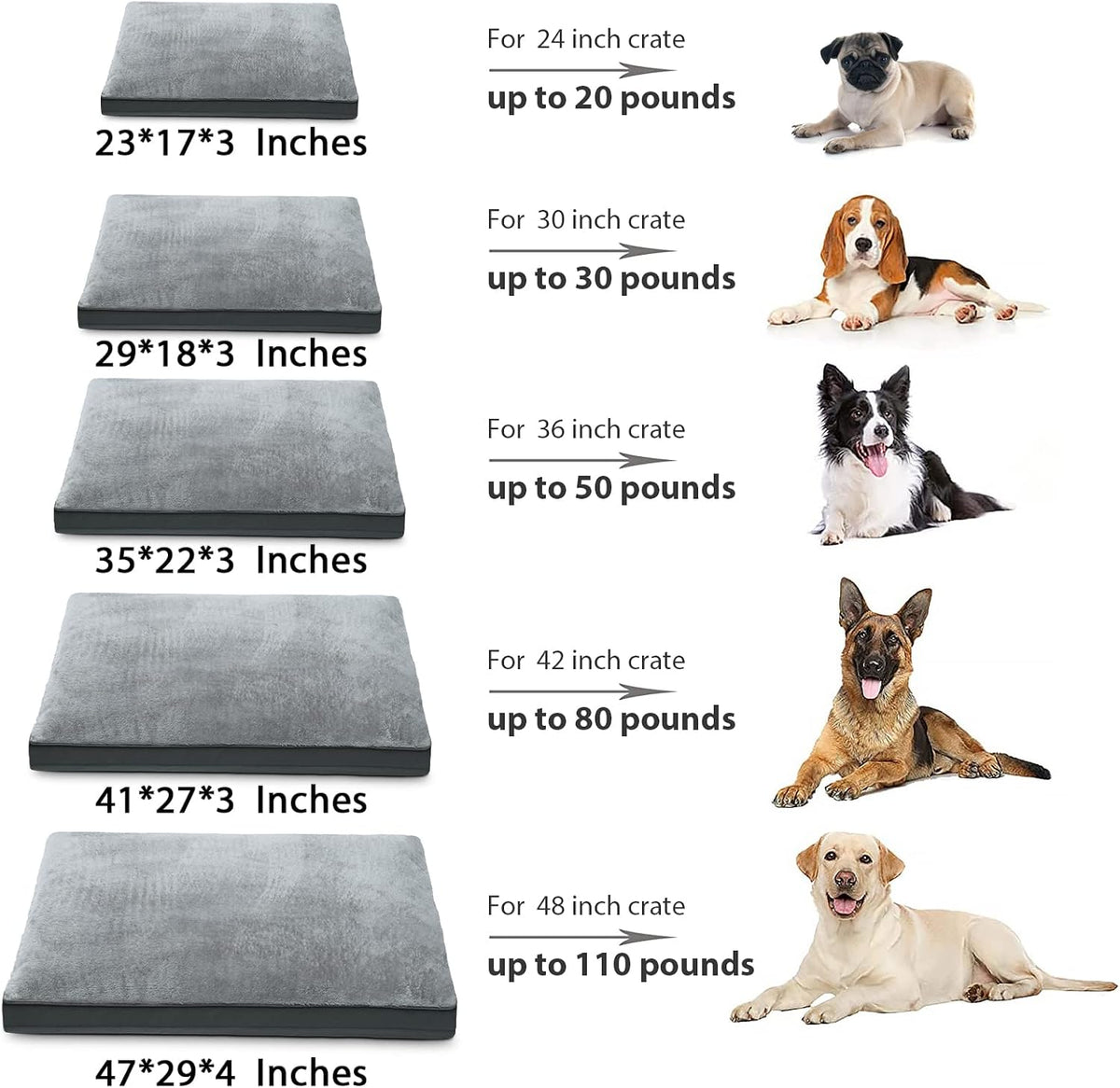 Large Plush Dog Bed for Crate with Washable Cover, 35x22 - 35.0"L x 22.0"W x 3.0"Th / Grey - image 4