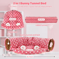Bunny Tunnel Bed, 2-in-1 Collapsible Rabbit Tunnel Hideout with Mat – Essentials for Small Pets - Pink - image 2