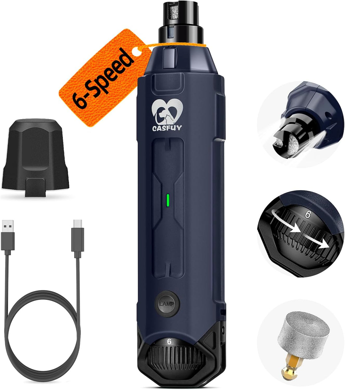 Casfuy 6-Speed Dog Nail Grinder - Blue
