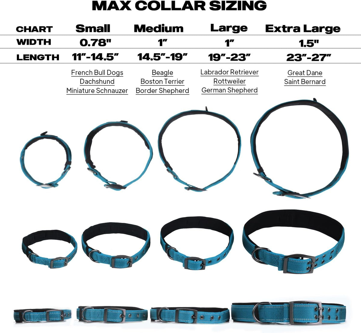 PetiFine Dog Collars for Medium Dogs - Blue / Large (19"-23") - image 2