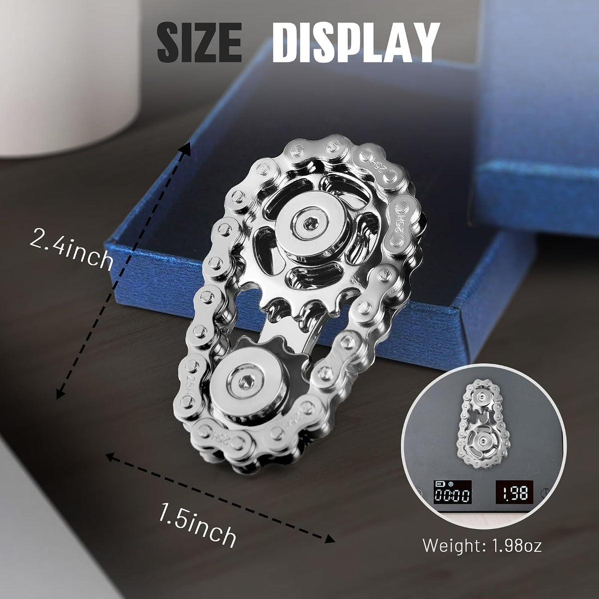 Fidget Spinner Toy for Adults Metal Figette Bike Chain for Adult Men - Blue+silver - image 2