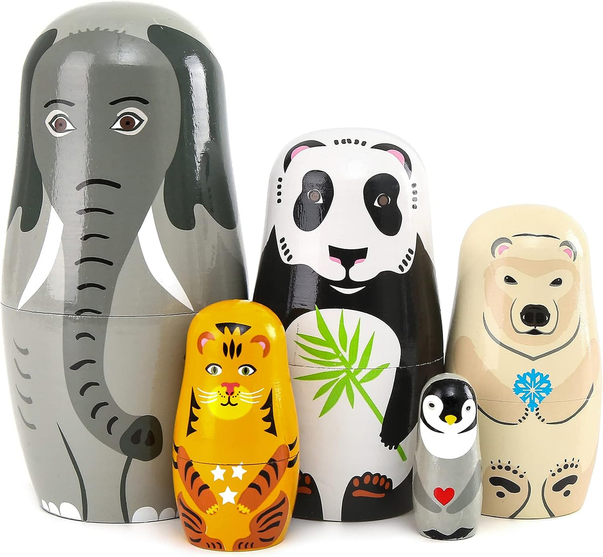 Moonmo 5pcs Handmade Wooden Animal Nesting Dolls