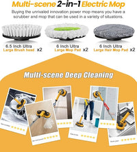 qimedo 6000mAh Battery Electric Mop M1, 800RPM Cordless Electric Power Scrubber & Mops for Floor Cleaning, Best Automatic Spin Mops with Smart Display,Rotating Mop with LED Light & Water Spray