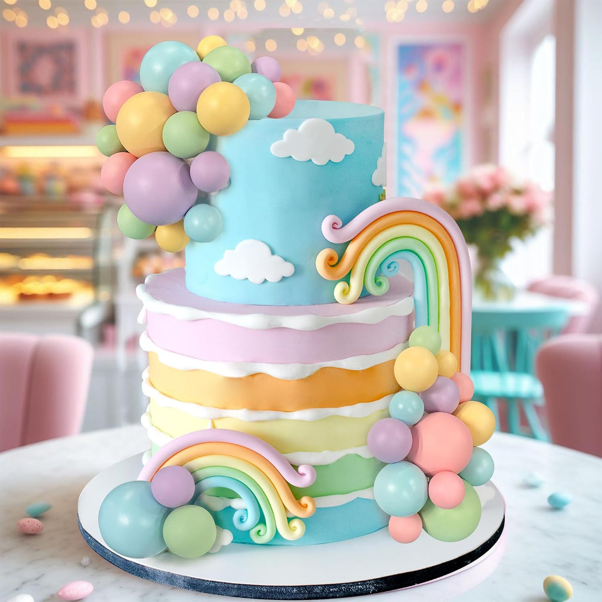 32 PCS Colorful Ball Shaped Cake Topper Pearl Balls Cupcake Cake - Pink Yellow Blue Purple Green - image 4
