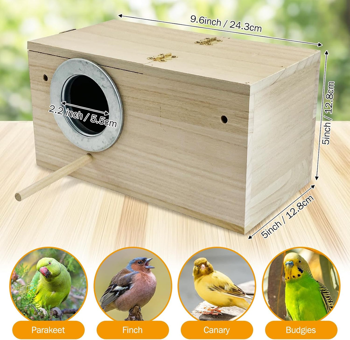 Parakeet Nesting Box, Bird Nest Breeding Box Cage Wood House for Finch Lovebirds Cockatiel Budgie - Medium: 9.8" x 5.1" x 5.3" - image 2