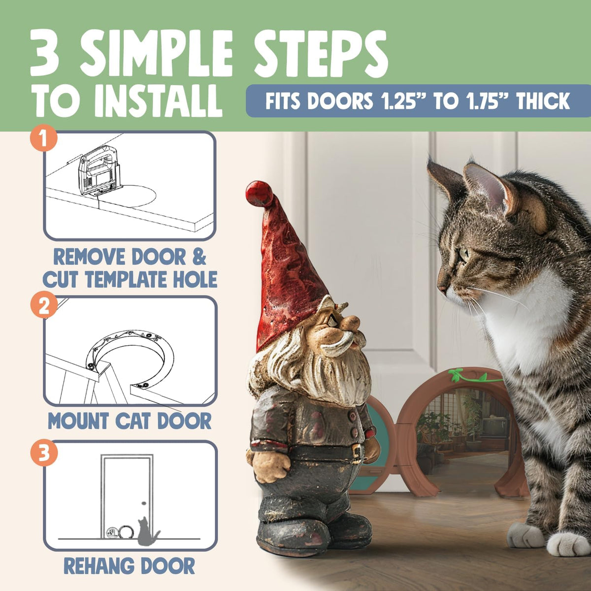 Gnome Door Cat Door for Interior Doors - Brown and Green - image 4
