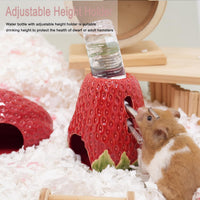 Adjustable No-Drip Pink Strawberry Ceramic Hamster Water Bottle – Essentials for Small Pets - Strawberry -red - image 2