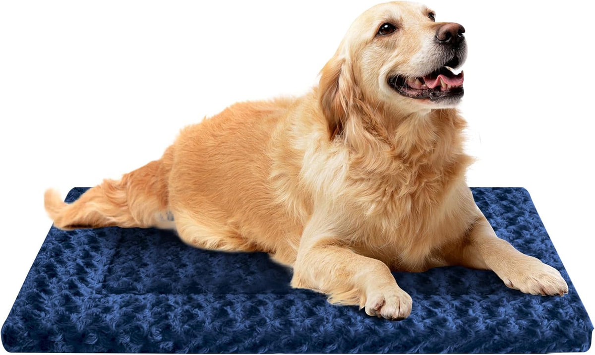 Dog Bed Mat,Reversible & Ultra Soft Kennel Pad-Machine Washable Pet Bed for Dogs & Cats-All-Weather - 35.0" L x 23.0" W x 1.5" Th / Navy Blue