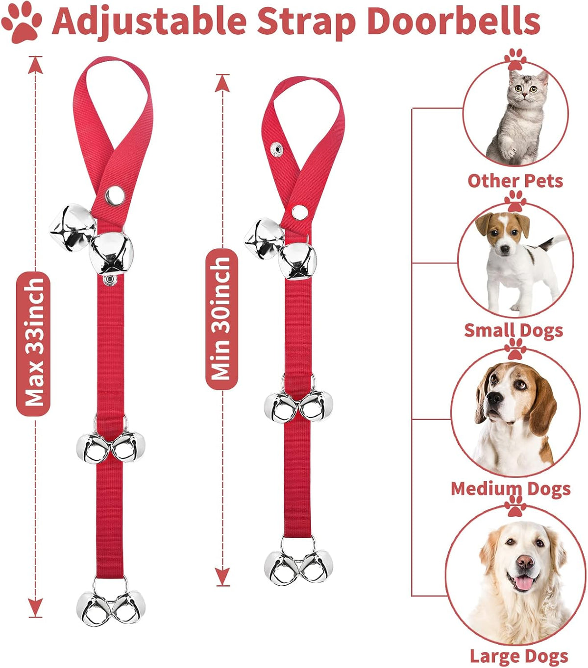 2 Pack Dog Doorbells, Pet Training Bells for Go Outside Potty Training and Communication Device - Red - image 4
