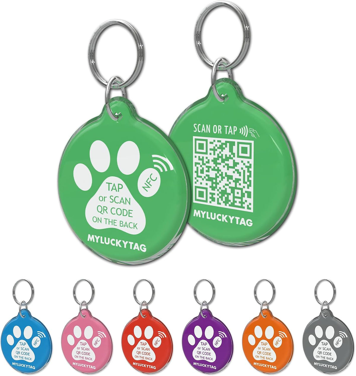 MYLUCKYTAG NFC&QR Code Personalized Dog Cat Tag - Paw,green