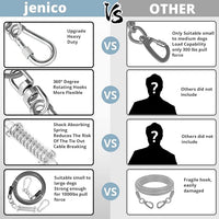 Jenico 100 FT Dog Runner Cable with Swivel Hook, Outdoor and Camping Dog Leash Run Tether, Rust-Proof Training Line for Small to Medium Pets Up to 500 LBS