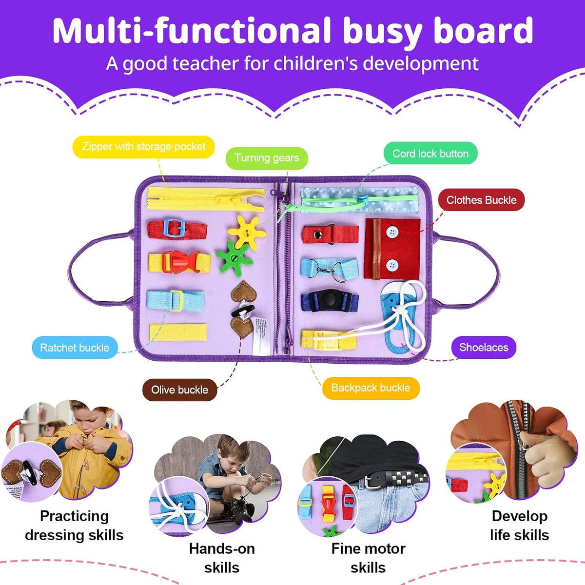 JHkim Busy Board Montessori Toys for Boys Girls Gifts - Purple - image 3
