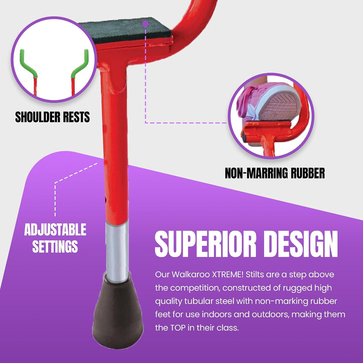 Geospace Adjustable Walkaroo Xtreme Steel Stilts for Kids - Red - image 3