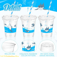 Teenyyou 12 oz clear plastic party cups with dirt bike design, lids and paper straws - view 27