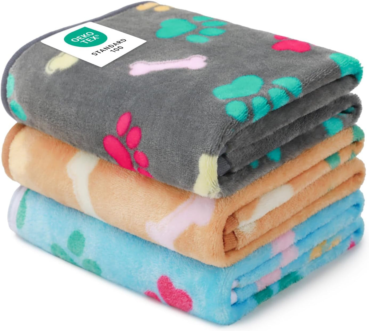 Luciphia 1 Pack 3 Blankets Fluffy Premium Fleece Pet Blanket Flannel - 23x16 inch (Pack of 3) / Bone