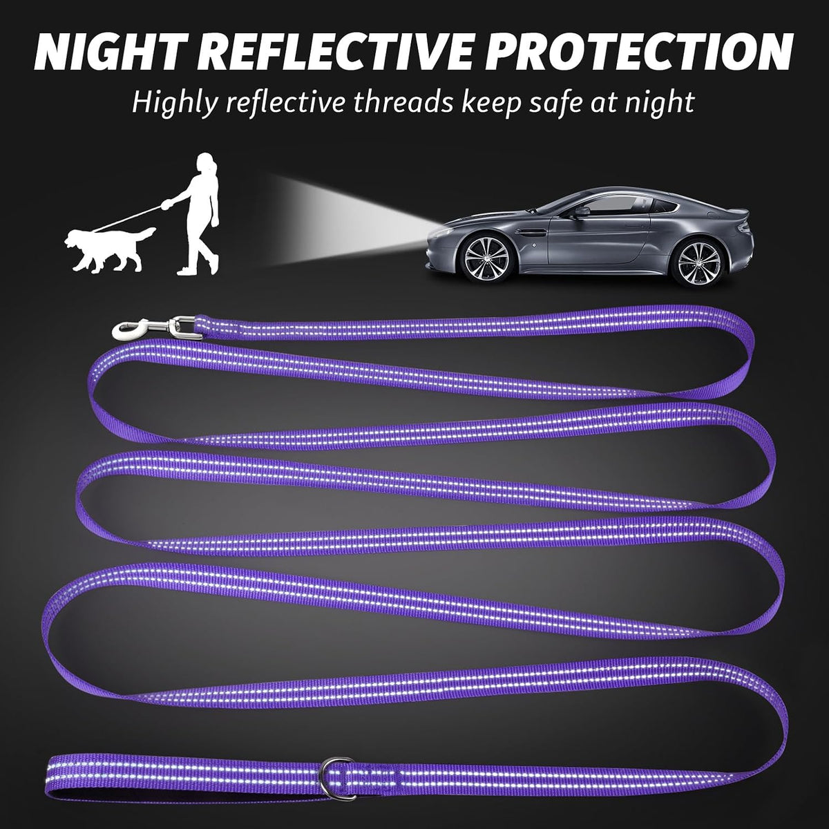 Long Dog Leash XiaZ Training Leashes 10/15/20/30/50/100ft Long Lead - C-Purple / 50 Feet - image 2
