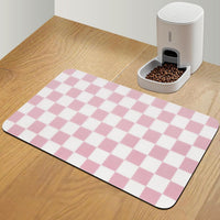 CooRug Checkered Dog Food Mat, Pet Feeding Mat 20" L x 12" W - Pink / 24"L x 16"W